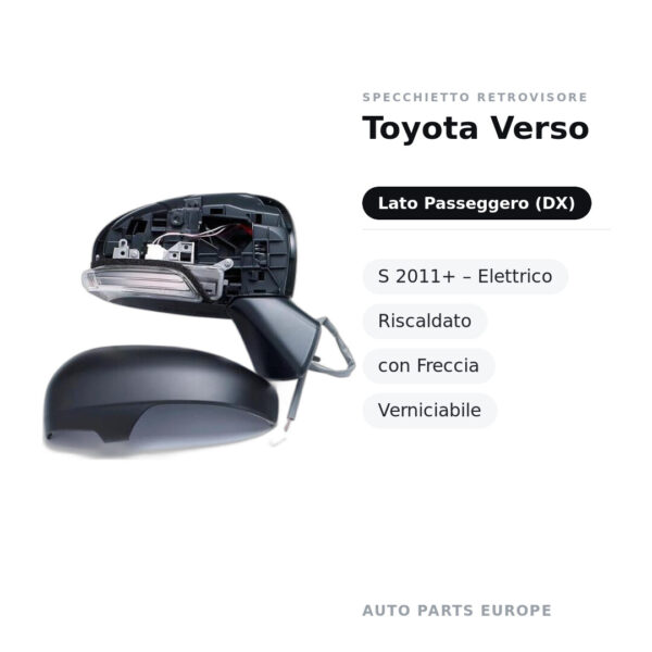 Specchietto Retrovisore Destro Toyota Verso-S 2011+ – Elettrico, Riscaldato, con Freccia, Verniciabile – foto 2