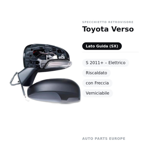 Specchietto Retrovisore Sinistro Toyota Verso-S 2011+ – Elettrico, Riscaldato, con Freccia, Verniciabile – foto 2