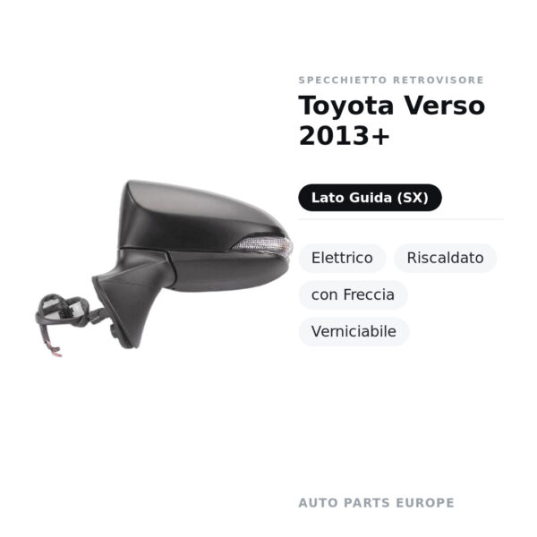 Specchietto Retrovisore Sinistro Toyota Verso 2013+ – Elettrico, Riscaldato, con Freccia, Verniciabile – foto 2