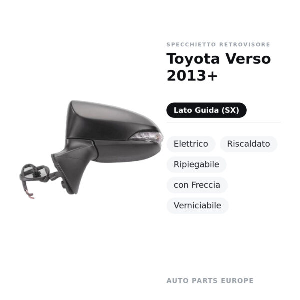 Specchietto Retrovisore Sinistro Toyota Verso 2013+ – Elettrico, Riscaldato, Ripiegabile, con Freccia, Verniciabile – foto 2