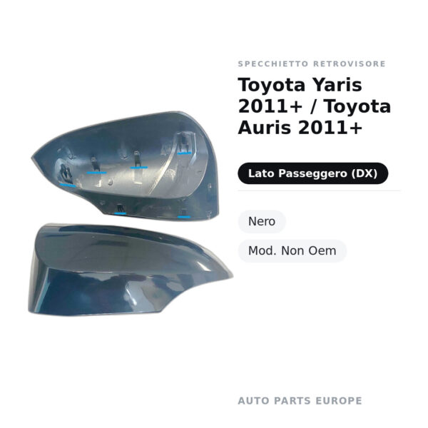 Calotta Specchietto Retrovisore Destro Toyota Yaris 2011+ / Toyota Auris 2011+ – Nera lucida – foto 2