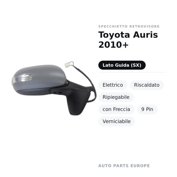 Außenspiegel Links Toyota Auris 2010+ – Elektrisch, Beheizt, Klappbar, mit Blinker, 9-polig, Lackierbar – Bild 2