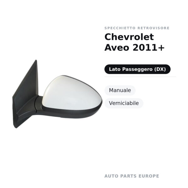Specchietto Retrovisore Destro Chevrolet Aveo 2011+ – Manuale, Verniciabile – foto 2