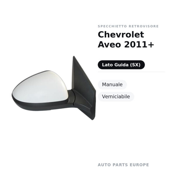 Specchietto Retrovisore Sinistro Chevrolet Aveo 2011+ – Manuale, Verniciabile – foto 2