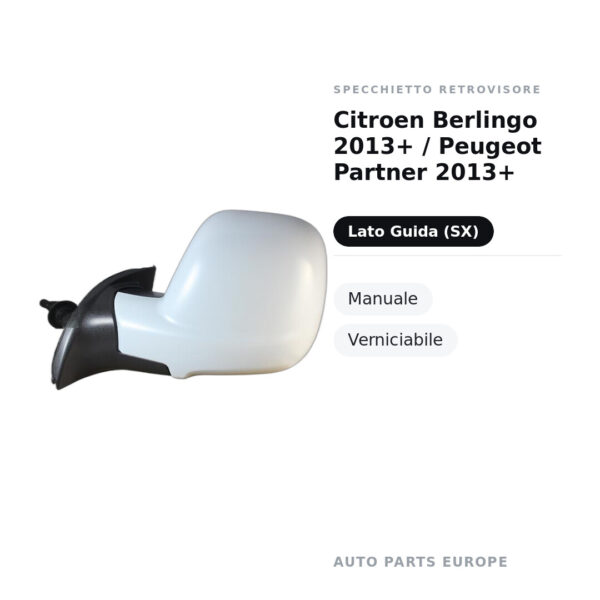 Außenspiegel Links Citroën Berlingo 2013+ / Peugeot Partner 2013+ – Manuell, Lackierbar – Bild 2