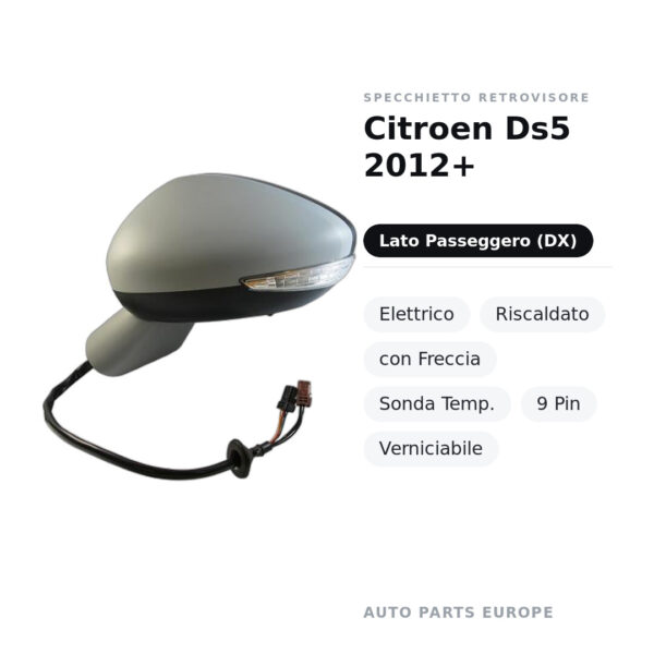 Außenspiegel Rechts Citroen Ds5 2012+ – Elektrisch, Beheizt, mit Blinker, Temperatursensor, 9-polig, Lackierbar – Bild 2