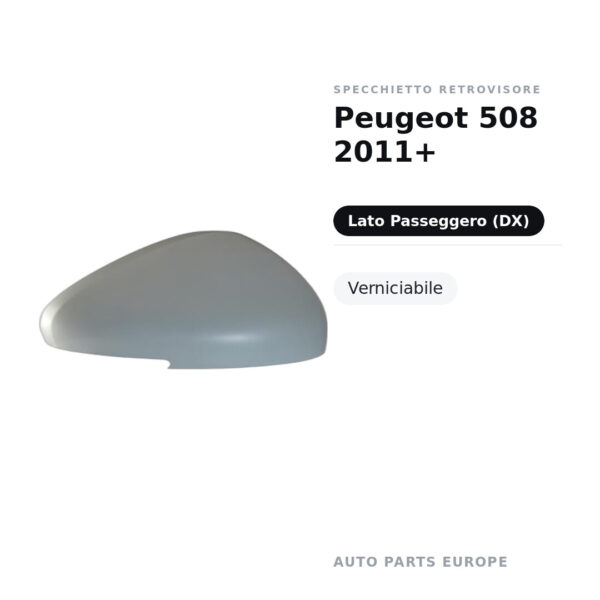 Calotta Specchietto Retrovisore Destro Peugeot 508 2011+ – Verniciabile – foto 2