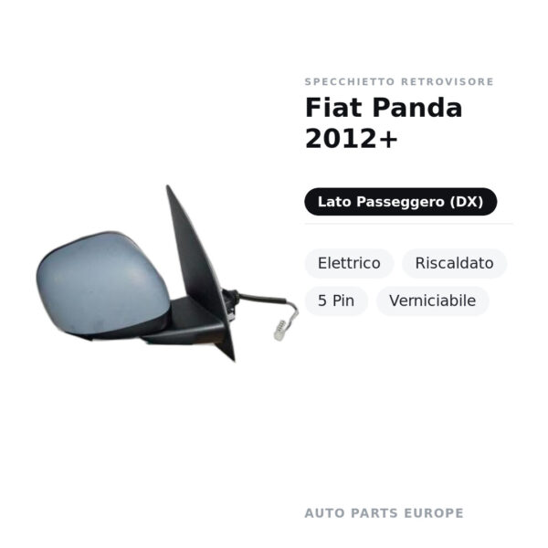 Specchietto Retrovisore Destro Fiat Panda 2012+ – Elettrico, Riscaldato, 5 Pin, Verniciabile – foto 2