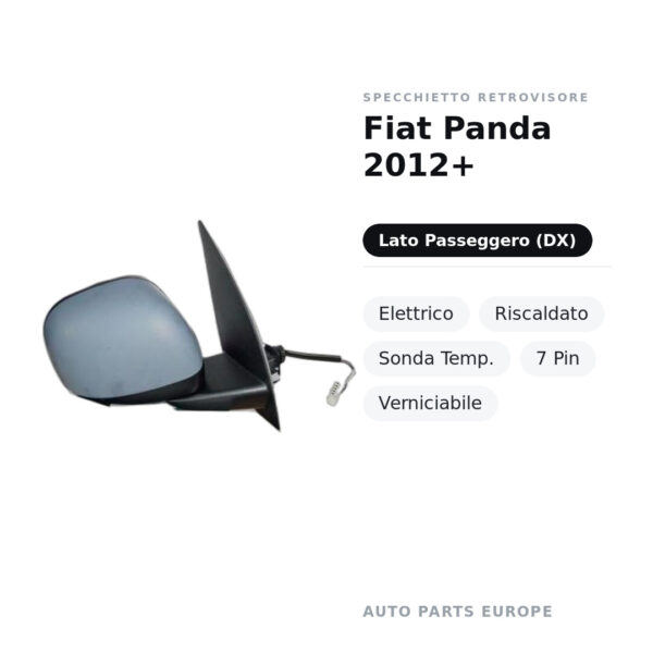 Specchietto Retrovisore Destro Fiat Panda 2012+ – Elettrico, Riscaldato, Sonda Temp., 7 Pin, Verniciabile – foto 2