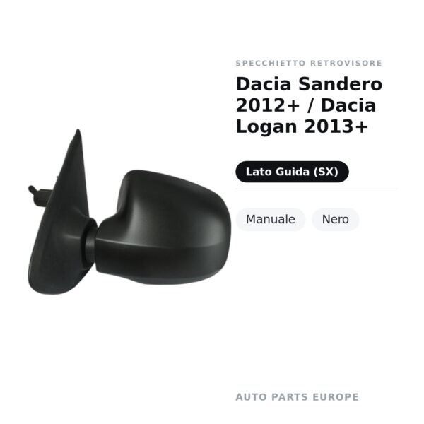 Außenspiegel Links Dacia Sandero 2012+ / Dacia Logan 2013+ – Manuell, Schwarz – Bild 2