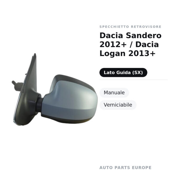 Specchietto Retrovisore Sinistro Dacia Sandero 2012+ / Dacia Logan 2013+ – Manuale, Verniciabile – foto 2