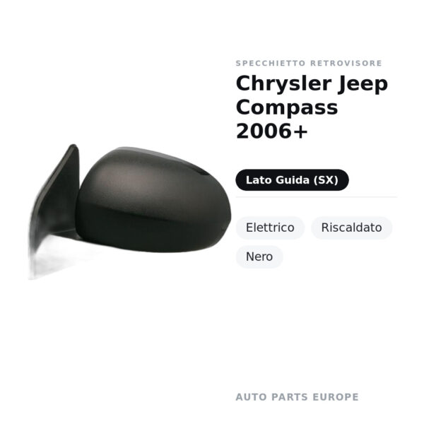 Specchietto Retrovisore Sinistro Chrysler Jeep Compass 2006+ – Elettrico, Riscaldato, Nero – foto 2