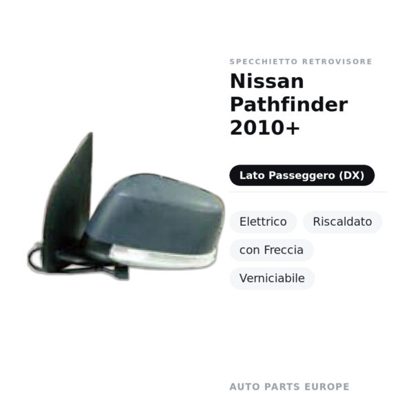 Specchietto Retrovisore Destro Nissan Pathfinder 2010+ – Elettrico, Riscaldato, con Freccia, Verniciabile – foto 2
