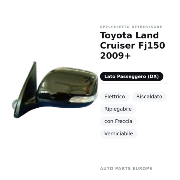 Außenspiegel Rechts Toyota Land Cruiser Fj150 2009+ – Elektrisch, Beheizt, Klappbar, mit Blinker, Lackierbar – Bild 2