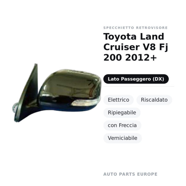 Außenspiegel Rechts Toyota Land Cruiser V8 Fj 200 2012+ – Elektrisch, Beheizt, Klappbar, mit Blinker, Lackierbar – Bild 2