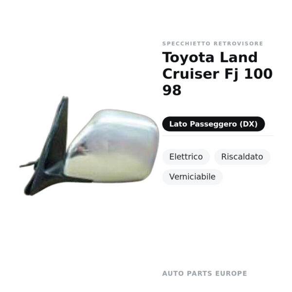 Specchietto Retrovisore Destro Toyota Land Cruiser Fj 100 98 – Elettrico, Riscaldato, Verniciabile – foto 3