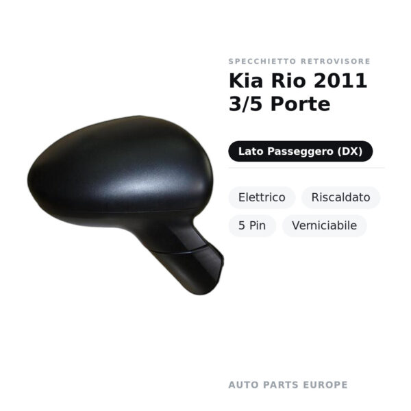 Specchietto Retrovisore Destro Kia Rio 2011 3/5 Porte – Elettrico, Riscaldato, 5 Pin, Verniciabile – foto 2