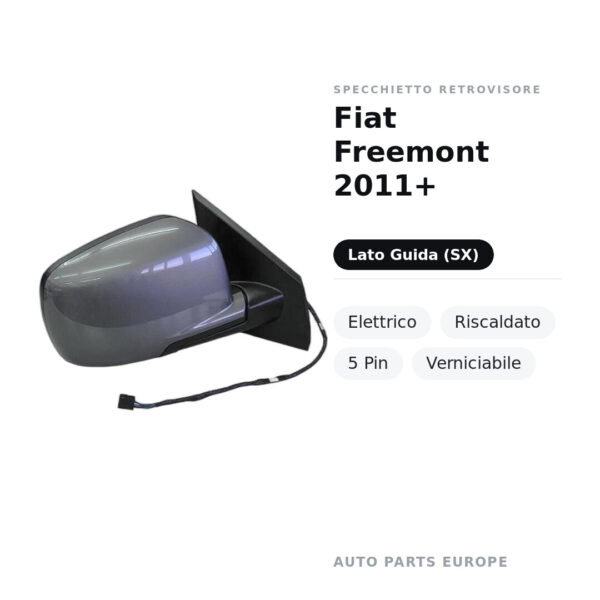 Specchietto Retrovisore Sinistro Fiat Freemont 2011+ – Elettrico, Riscaldato, 5 Pin, Verniciabile – foto 2