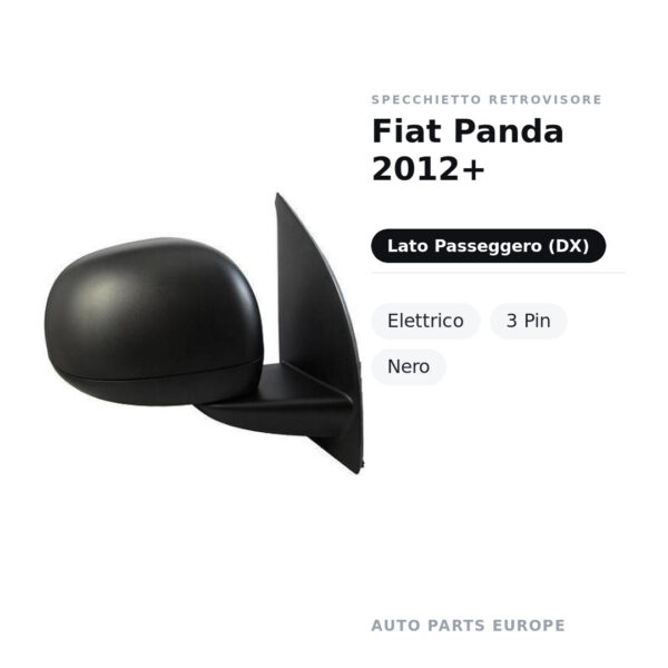 Specchietto Retrovisore Destro Fiat Panda 2012+ – Elettrico, 3 Pin, Nero – foto 3