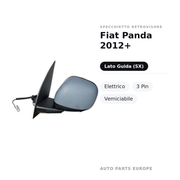 Specchietto Retrovisore Sinistro Fiat Panda 2012+ – Elettrico, 3 Pin, Verniciabile – foto 2