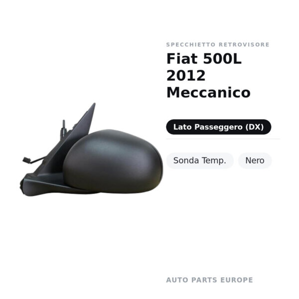 Specchietto Retrovisore Destro Fiat 500L 2012 Meccanico – Sonda Temp., Nero – foto 2
