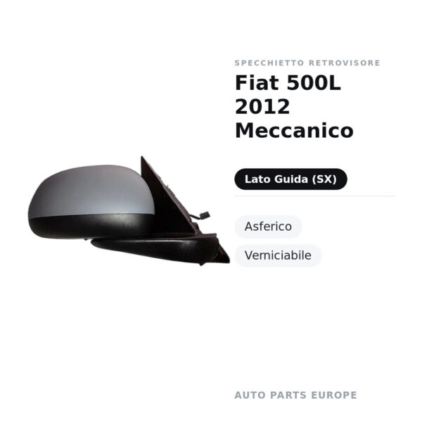 Außenspiegel Links Fiat 500L 2012 Mechanisch – Asphärisch, Lackierbar – Bild 2