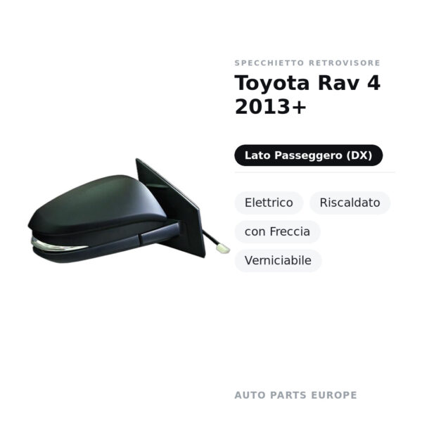 Specchietto Retrovisore Destro Toyota Rav 4 2013+ – Elettrico, Riscaldato, con Freccia, Verniciabile – foto 2