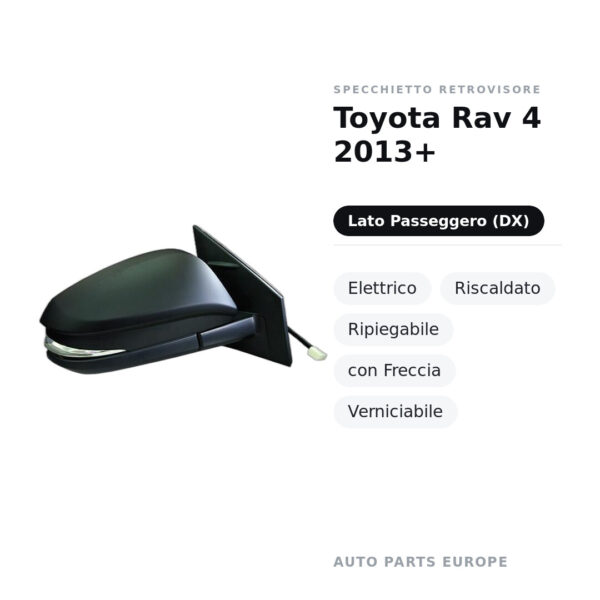 Außenspiegel Rechts Toyota Rav 4 2013+ – Elektrisch, Beheizt, Klappbar, mit Blinker, Lackierbar – Bild 2