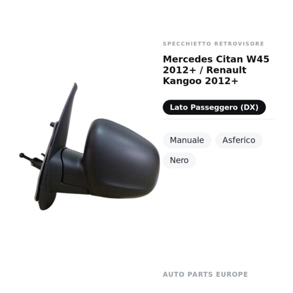 Außenspiegel Rechts Mercedes Citan W45 2012+ / Renault Kangoo 2012+ – Manuell, Asphärisch, Schwarz – Bild 2