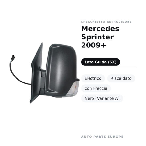 Specchietto Retrovisore Sinistro Mercedes Sprinter 2009+ – Elettrico, Riscaldato, con Freccia, Nero (Variante A) – foto 2