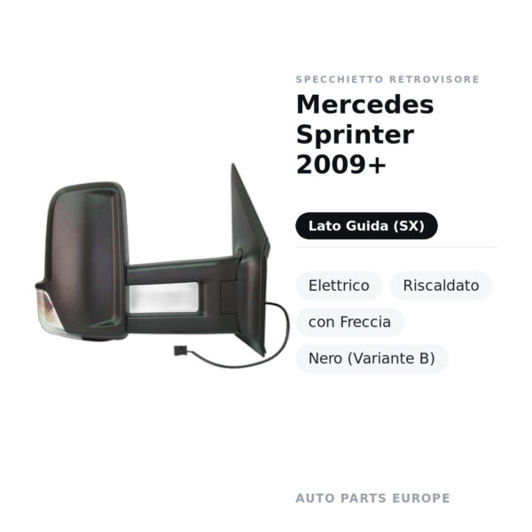 Specchietto Retrovisore Sinistro Mercedes Sprinter 2009+ – Elettrico, Riscaldato, con Freccia, Nero (Variante B) – foto 2