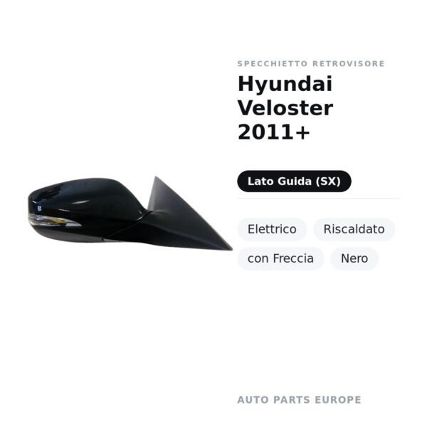 Specchietto Retrovisore Sinistro Hyundai Veloster 2011+ – Elettrico, Riscaldato, con Freccia, Nero – foto 2