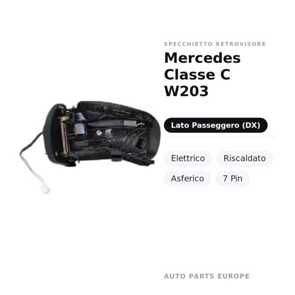Specchietto Retrovisore Destro Mercedes Classe C W203 – Elettrico, Riscaldato, Asferico, 7 Pin – foto 2