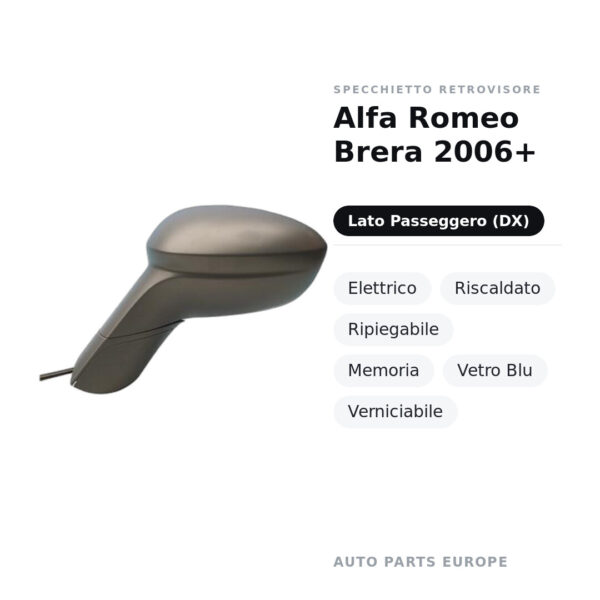 Außenspiegel Rechts Alfa Romeo Brera 2006+ – Elektrisch, Beheizt, Klappbar, Memory, Blaues Glas, Lackierbar – Bild 2
