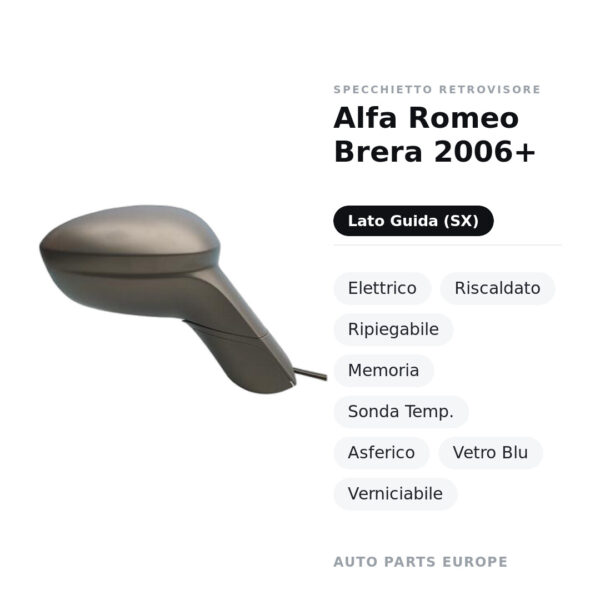 Außenspiegel Links Alfa Romeo Brera 2006+ – Elektrisch, Beheizt, Klappbar, Memory, Temperatursensor, Asphärisch