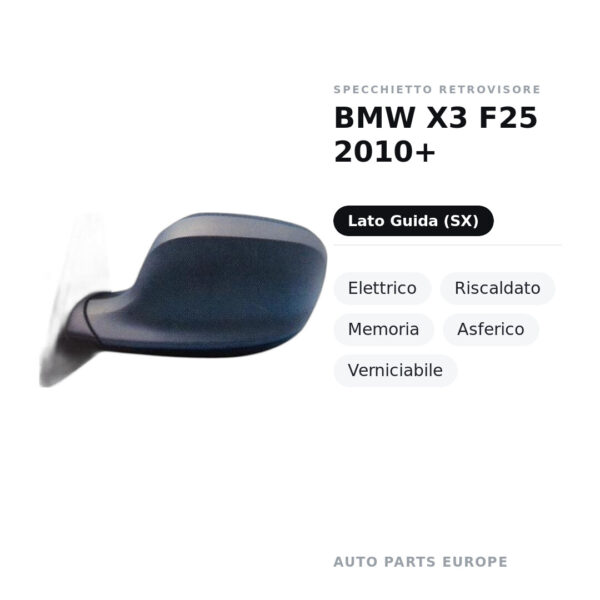Außenspiegel Links BMW X3 F25 2010+ – Elektrisch, Beheizt, Memory, Asphärisch, Lackierbar – Bild 2