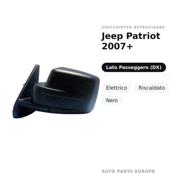 Specchietto Retrovisore Destro Jeep Patriot 2007+ – Elettrico, Riscaldato, Nero – foto 2