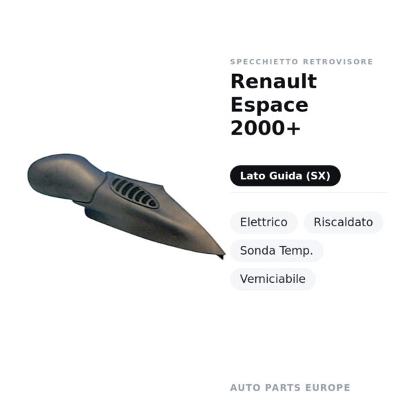 Specchietto Retrovisore Sinistro Renault Espace 2000+ – Elettrico, Riscaldato, Sonda Temp., Verniciabile – foto 2