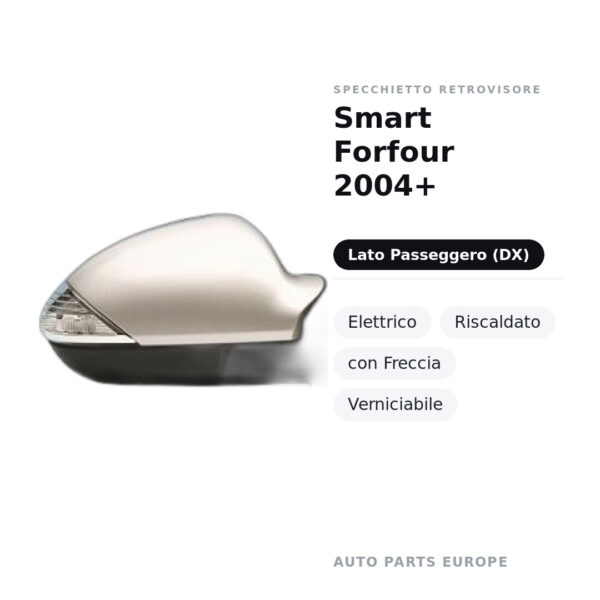 Specchietto Retrovisore Destro Smart Forfour 2004+ – Elettrico, Riscaldato, con Freccia, Verniciabile – foto 2