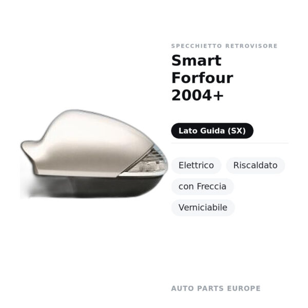 Specchietto Retrovisore Sinistro Smart Forfour 2004+ – Elettrico, Riscaldato, con Freccia, Verniciabile – foto 2