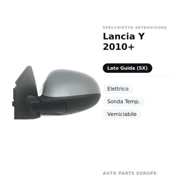 Specchietto Retrovisore Sinistro Lancia Y 2010+ – Elettrico, Sonda Temp., Verniciabile – foto 2