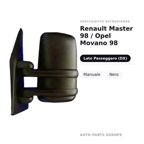 Außenspiegel Rechts Renault Master 98 / Opel Movano 98 – Manuell, Schwarz – Bild 2