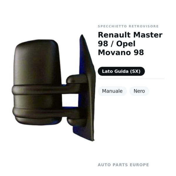 Specchietto Retrovisore Sinistro Renault Master 98 / Opel Movano 98 – Manuale, Nero – foto 2