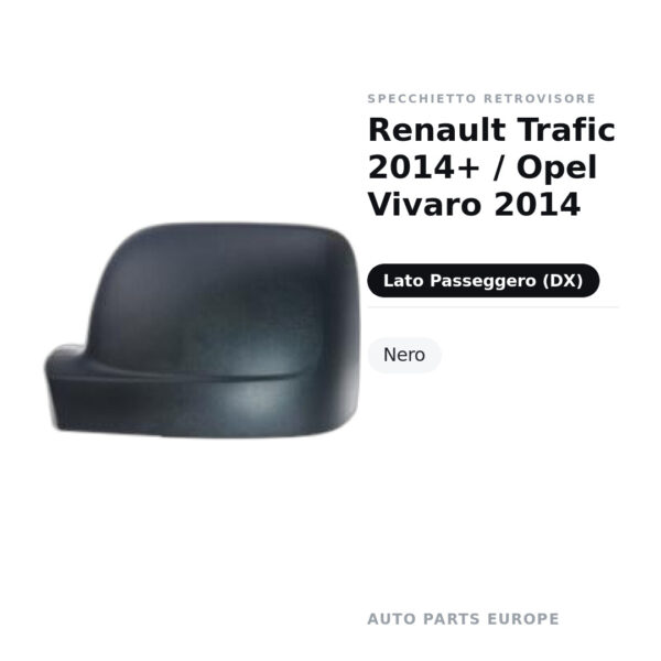 Calotta Specchietto Retrovisore Destro Renault Trafic 2014+ / Opel Vivaro 2014 – Nera – foto 2