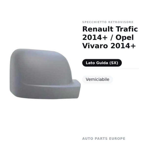 Calotta Specchietto Retrovisore Sinistro Renault Trafic 2014+ / Opel Vivaro 2014+ – Verniciabile – foto 2