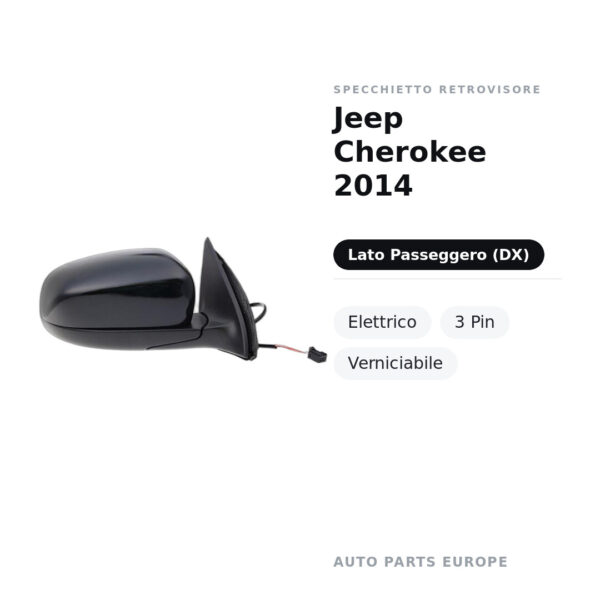 Specchietto Retrovisore Destro Jeep Cherokee 2014 – Elettrico, 3 Pin, Verniciabile – foto 2