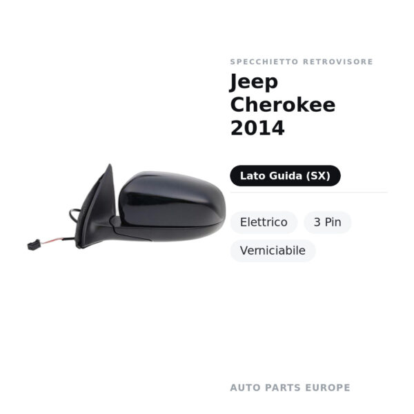 Specchietto Retrovisore Sinistro Jeep Cherokee 2014 – Elettrico, 3 Pin, Verniciabile – foto 2