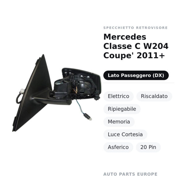 Außenspiegel Rechts Mercedes Klasse C W204 Coupe 2011+ – Elektrisch, Beheizt, Klappbar, Memory, Umfeldleuchte, Asphärisch