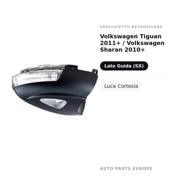 Specchietto Retrovisore Sinistro Volkswagen Tiguan 2011+ / Volkswagen Sharan 2010+ – Luce Cortesia – foto 2