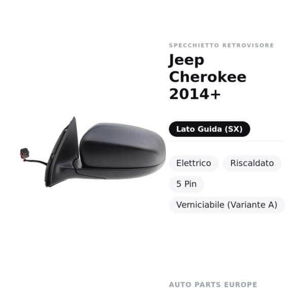 Außenspiegel Links Jeep Cherokee 2014+ – Elektrisch, Beheizt, 5-polig, Lackierbar (Variante A) – Bild 2